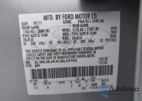 2012 Lincoln Mkx from USA, damaged, VIN 2LMDJ6JKXCBL03162